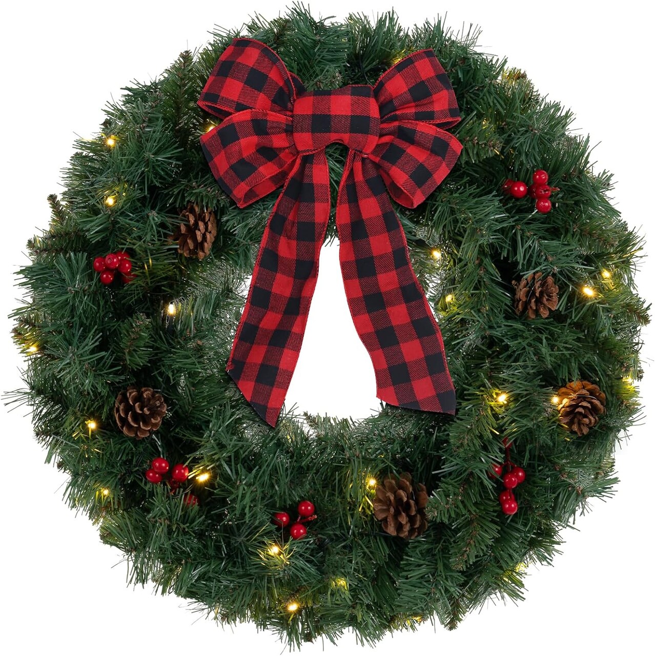 30 LED Lights Christmas Wreaths for Front Door (Dwpw-6034) 10"D x 24"W x 24"H